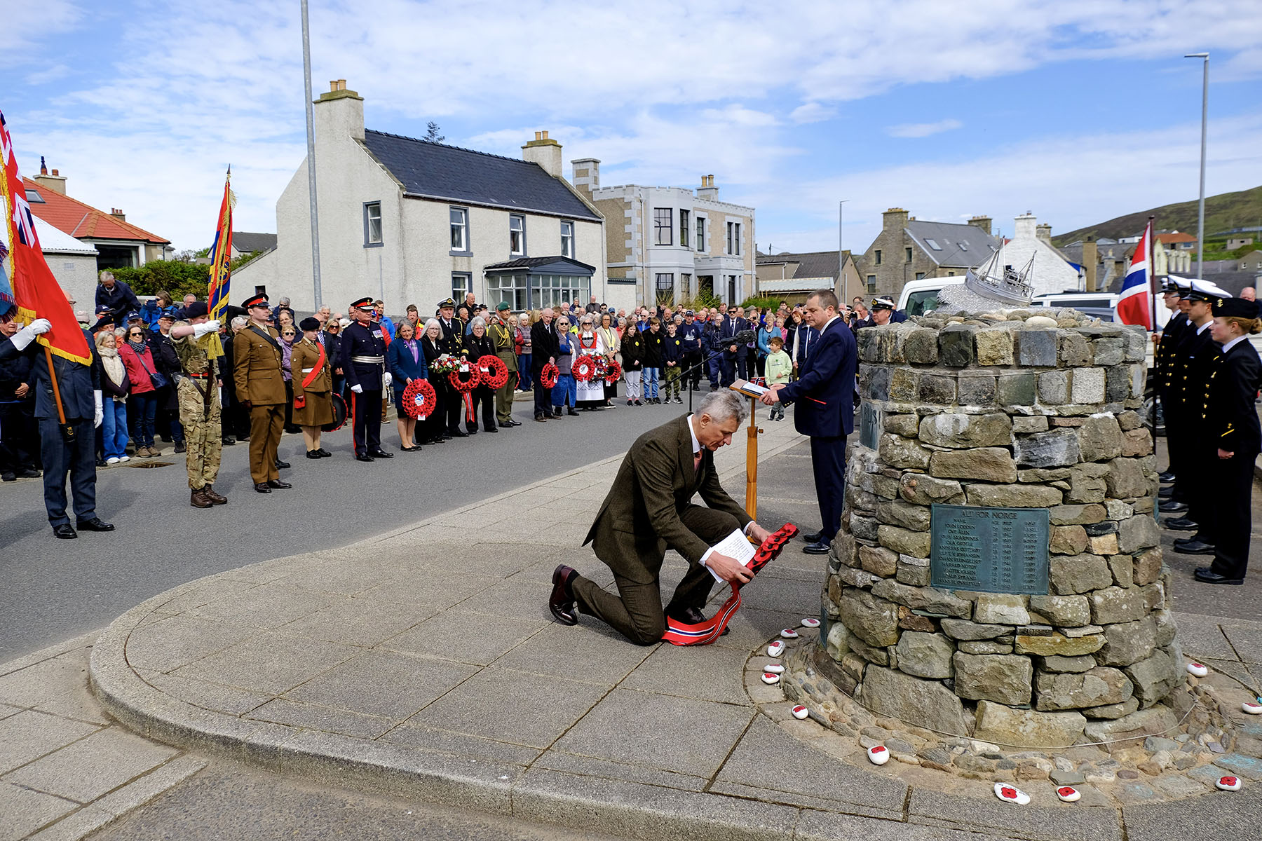 Memororial service at the Shetland Bus Memorial in Scalloway